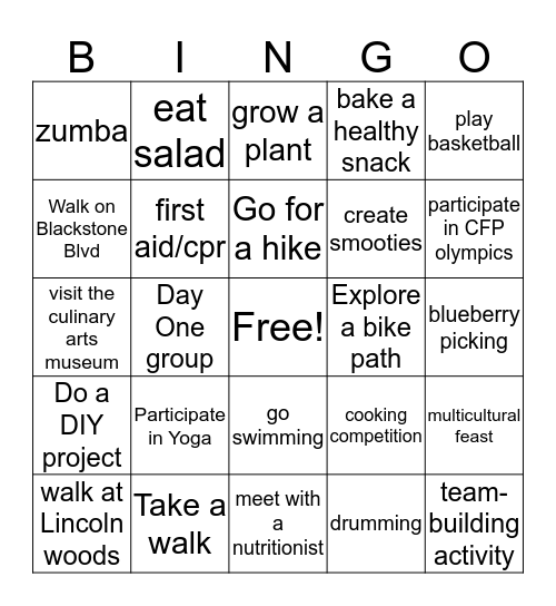 Health/Wellness Bingo Card