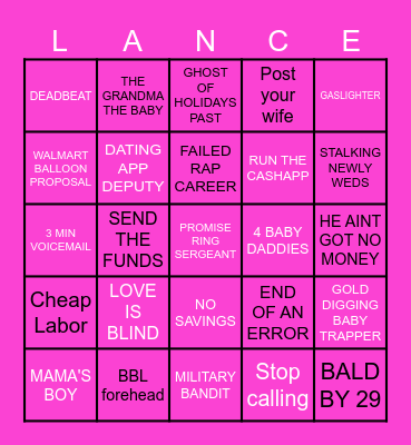 L. A. N. C. E. Bingo Card
