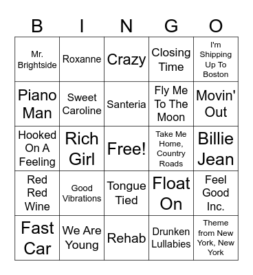 Dive Bar Anthems! Bingo Card