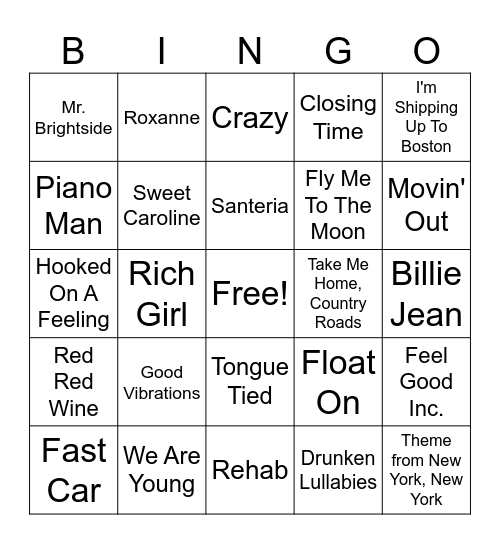 Dive Bar Anthems! Bingo Card