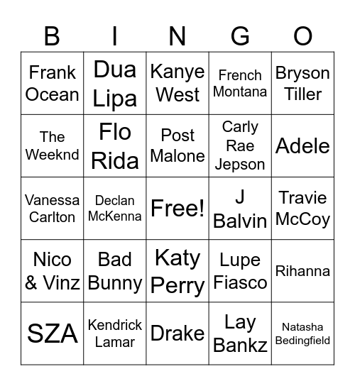 Artist Round! Bingo Card