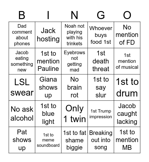 Blose Blang Blingo Bingo Card