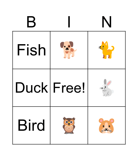 My lovely pets Bingo Card
