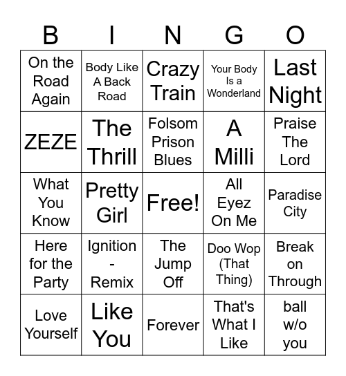 Jailhouse Blues Bingo Card