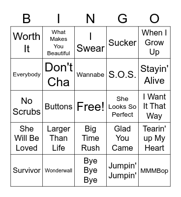 Boybands v Girlbands Bingo Card