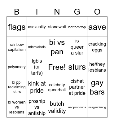 pride month discourse Bingo Card