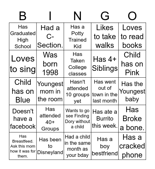 TSI Mommy Bingo!! Bingo Card