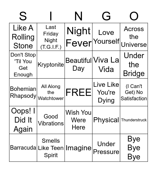 Music Bingo Card