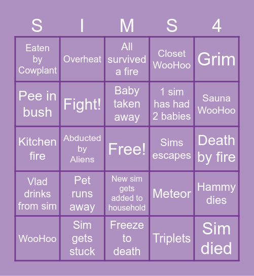 Unpaused Sims 4 Bingo Card
