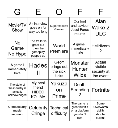 Geoff's Big Bonanza Bingo Card