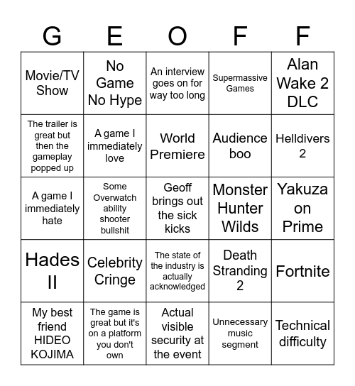 Geoff's Big Bonanza Bingo Card