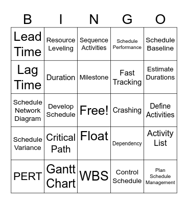 Schdule Bingo Card
