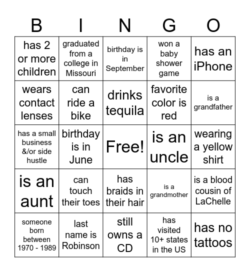Guest Bingo Card