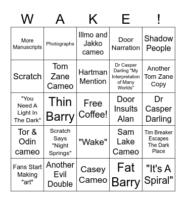 Alan Wake 2 Night Springs Bingo Card