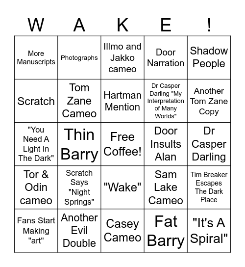 Alan Wake 2 Night Springs Bingo Card