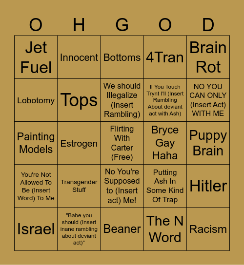 Charlie's Oh Gods Bingo Card