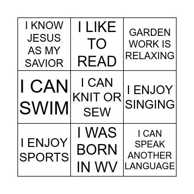 GETTING TO KNOW YOU Bingo Card