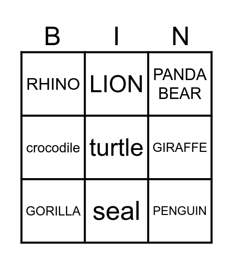 Welcome to the Zoo! Bingo Card