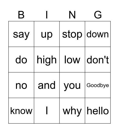 Hello, Goodbye Bingo Card