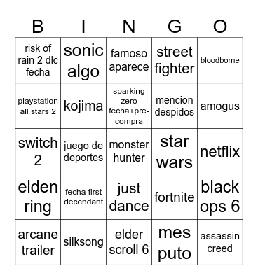 Summer game fest 2024 Bingo Card