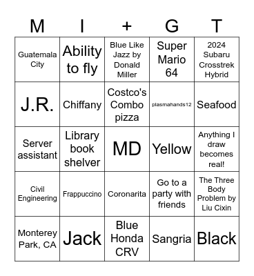 Jerrany Love Bingo Card