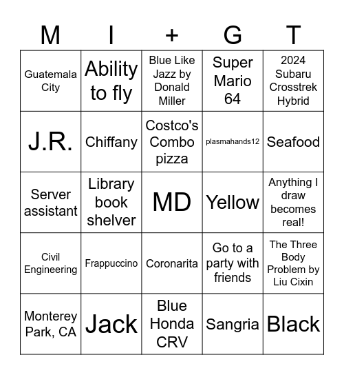 Jerrany Love Bingo Card