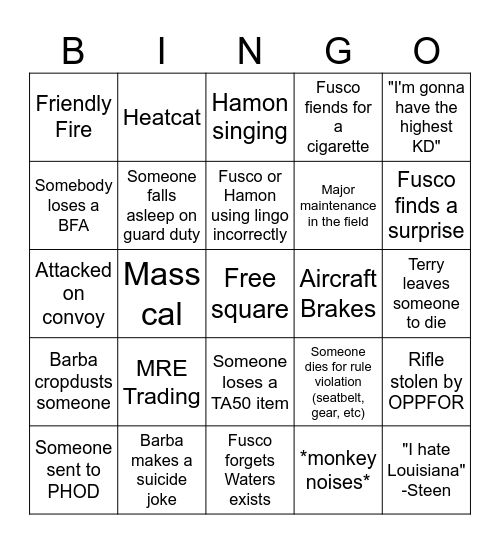 JRTC Bingo Card