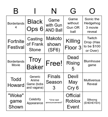 Summer Games Fest 2024 (Hopes & Predictions) Bingo Card