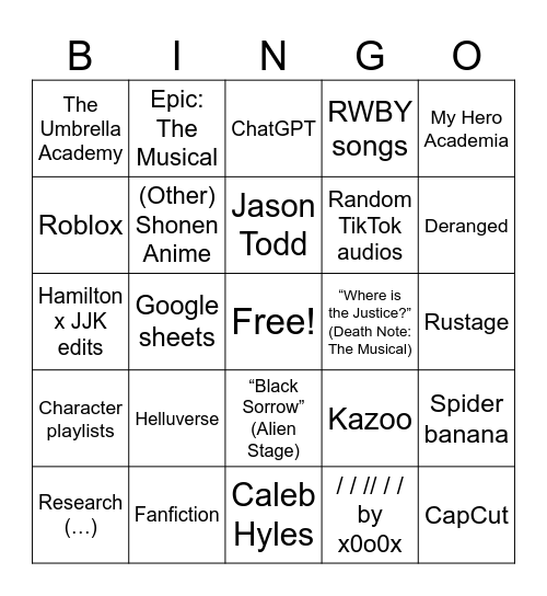 Untitled Bingo Card