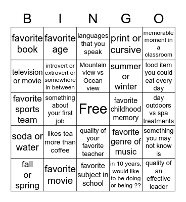 Get to Know You Bingo Card