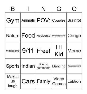 INSTAGRAM REELS Bingo Card