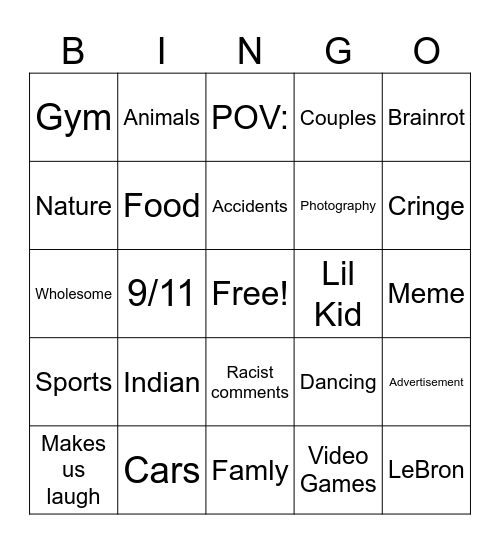 INSTAGRAM REELS Bingo Card