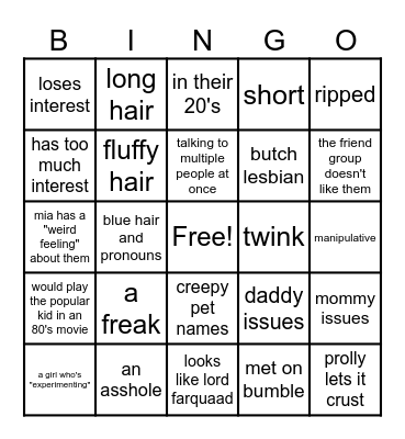 MIA'S LOVE LIFE BINGO Card