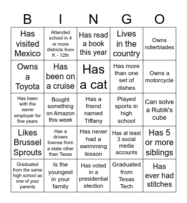 Get to Know You Bingo Card