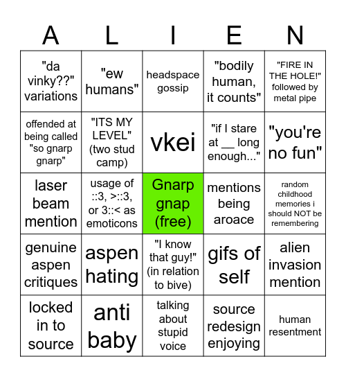 GNARPY FICTIVE CONVO Bingo Card