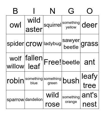 Nature Bingo Card