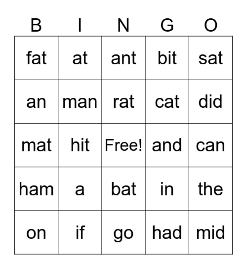 A Fat Cat Bingo Card