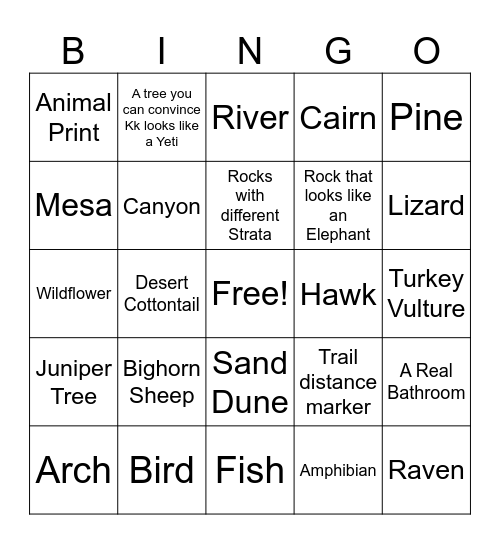 Canyonlands Bingo Card