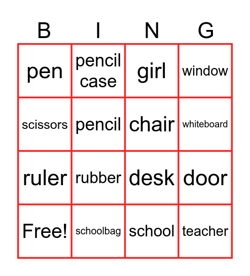 At School Bingo Card