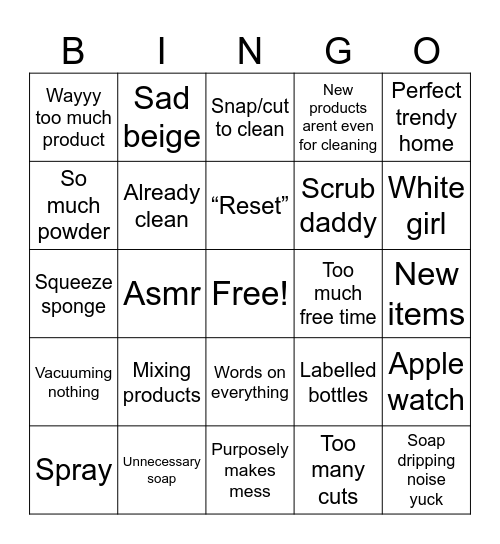 Cleantok bingo Card