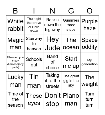 Song Bingo Card