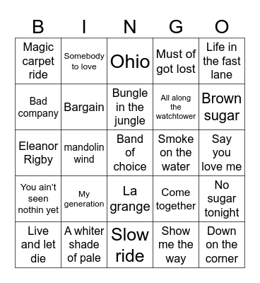 Song Bingo Card