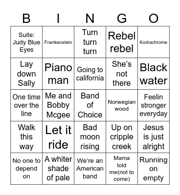 Song Bingo Card
