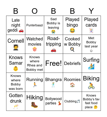 Bingo with Bobby Bingo Card