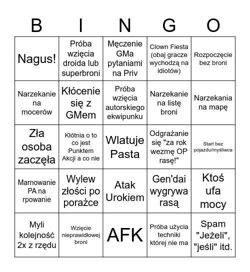 TURNIEJ GALAXY Bingo Card