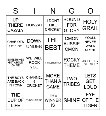 AUSSIE SPORTING SONGS Bingo Card