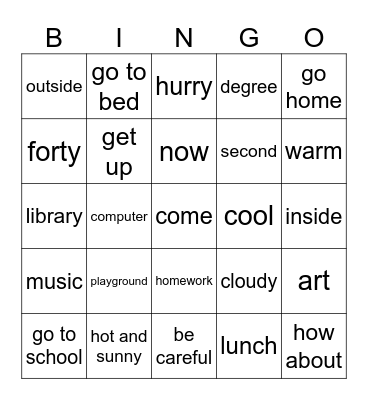 time and weather Bingo Card