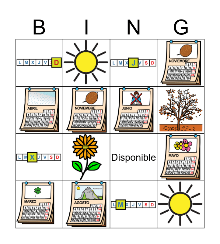 Bingo del calendario Bingo Card