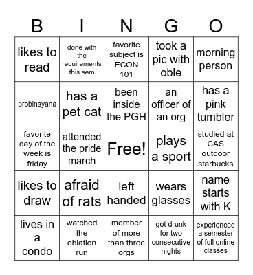 DevSoc Bingo! Bingo Card