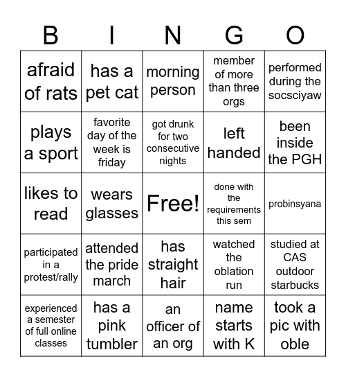 DevSoc Bingo! Bingo Card